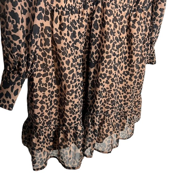 Lulus Black Brown Leopard Print Long Sleeve Babydoll Dress Medium - Picture 3 of 12
